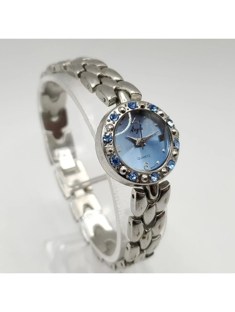 Anylu Quartz Blue Dial And Gem Bezel 21mm Womens Watch New Battery 7